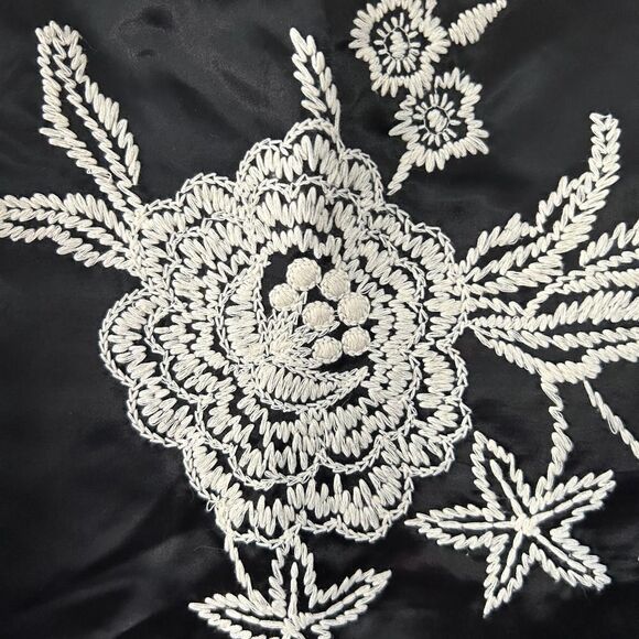 Women's Mica 2 Floral Embroidered Skirt Black‎ White Fringe Satin - Picture 3 of 9